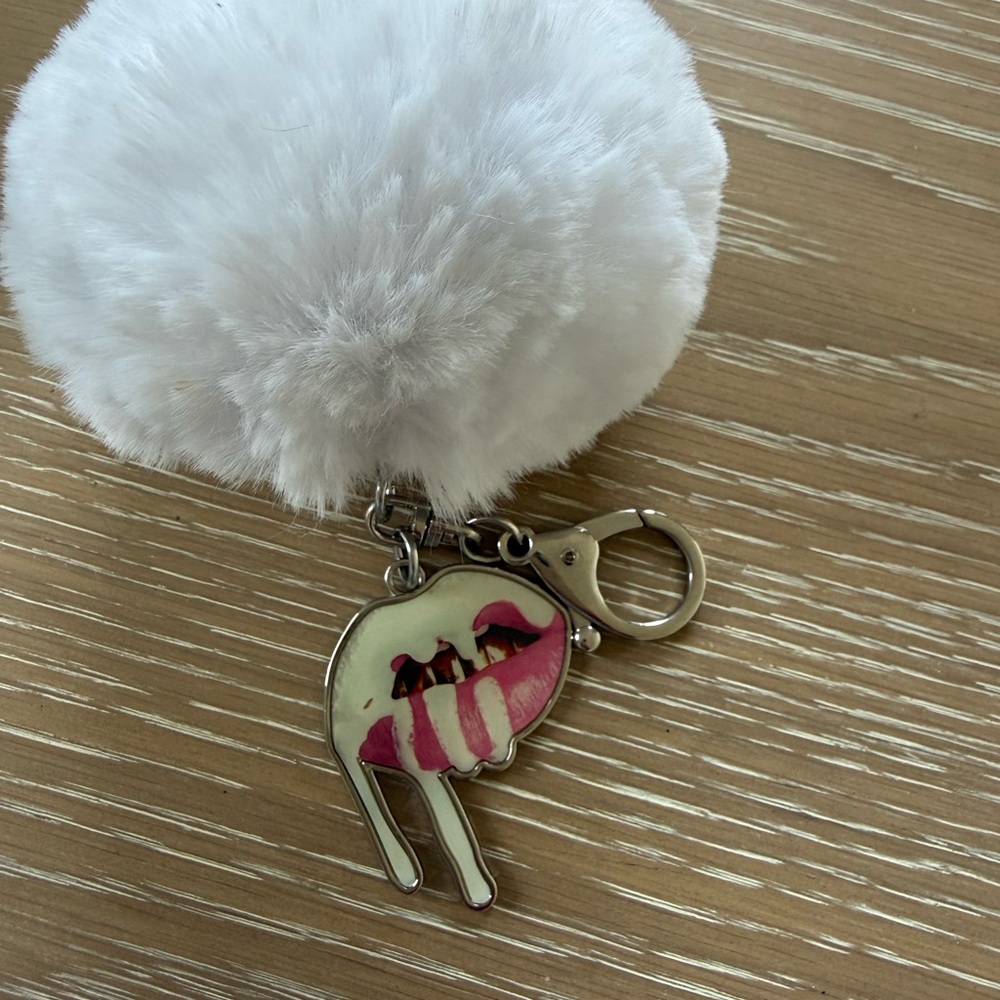 Kylie Jenner lip White Fluffy Keychain with Elephant Charm
